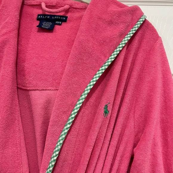RALPH LAUREN Terry Cloth Bathrobe Hot Pink Green Gingham Womens Size XS Small - Picture 6 of 9